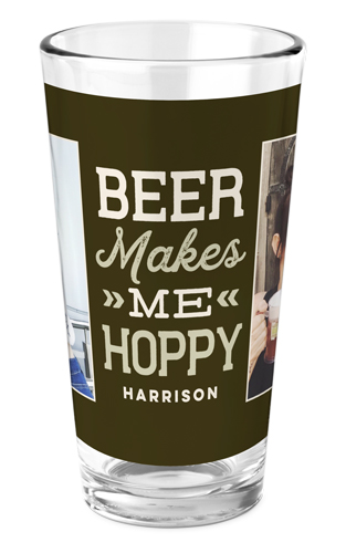 Makes Me Hoppy Pint Glass, Printed Pint, Set of 1, Black