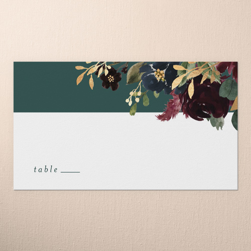 Bouquet Garland Wedding Place Card, Green, Placecard, Matte, Signature Smooth Cardstock