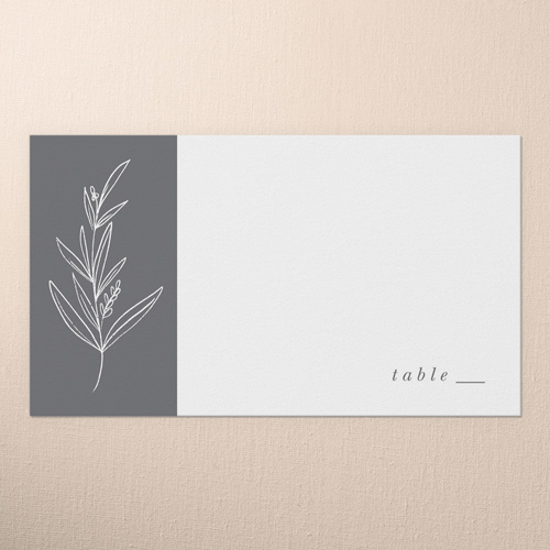Sweet Leaf Wedding Place Card, Grey, Placecard, Matte, Signature Smooth Cardstock