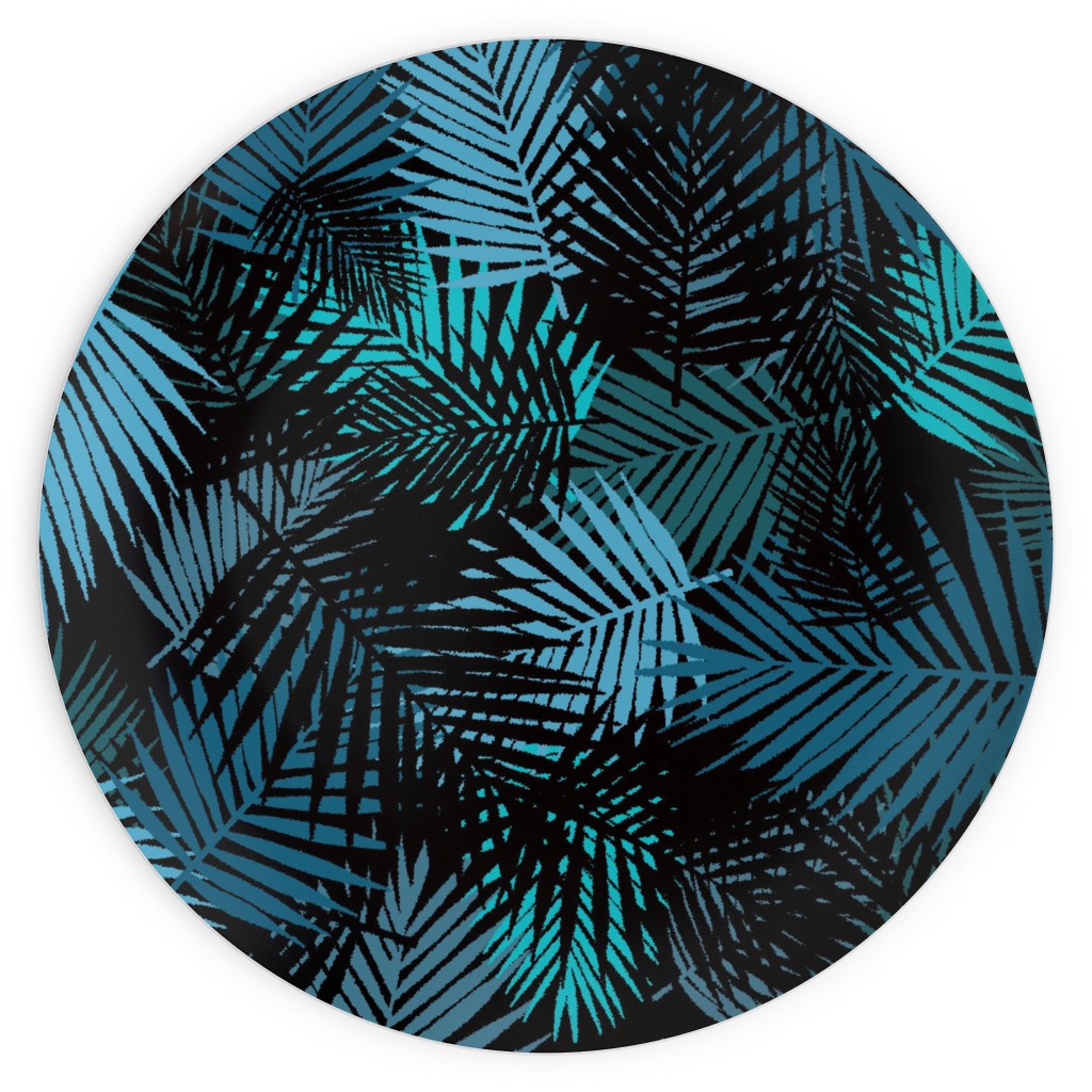 Tropical Leaves - Blue and Green Plates, 10x10, Blue