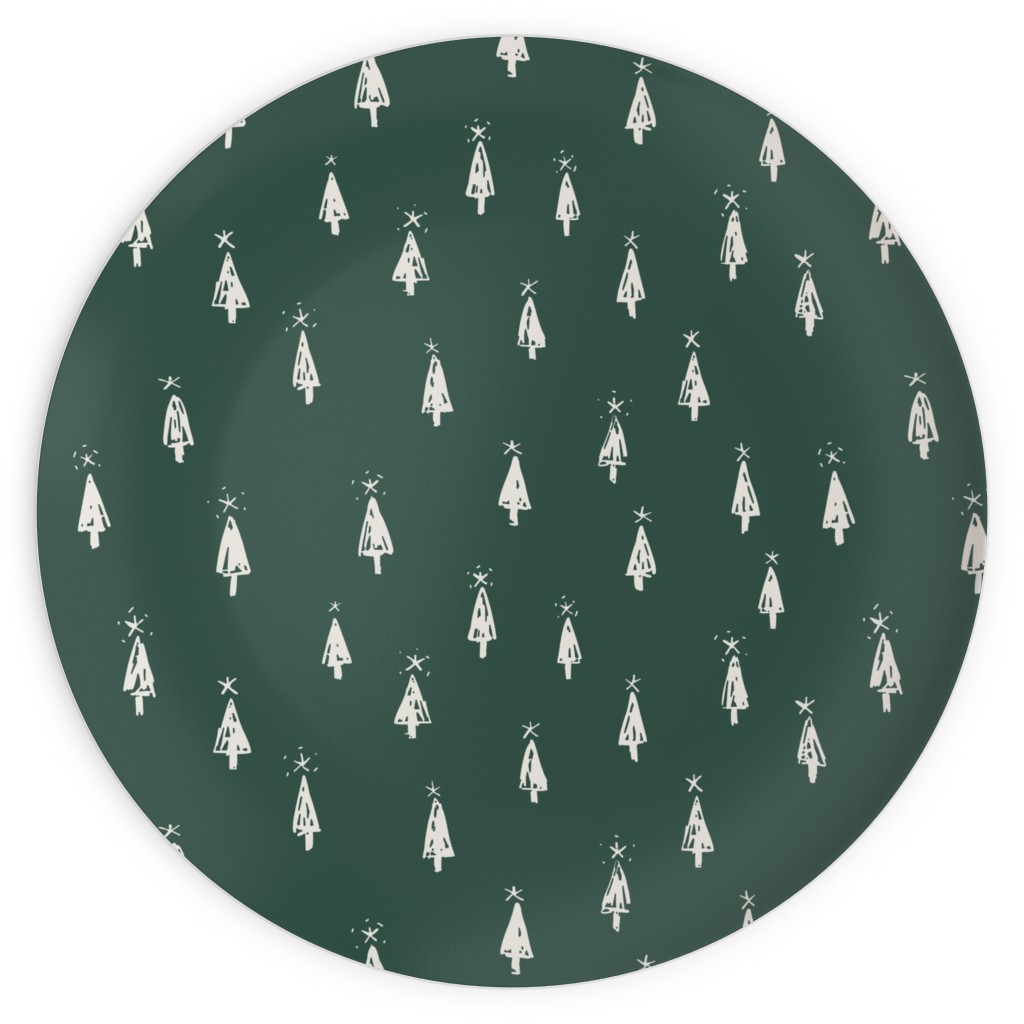 Christmas Trees on Pine Needle Plates, 10x10, Green