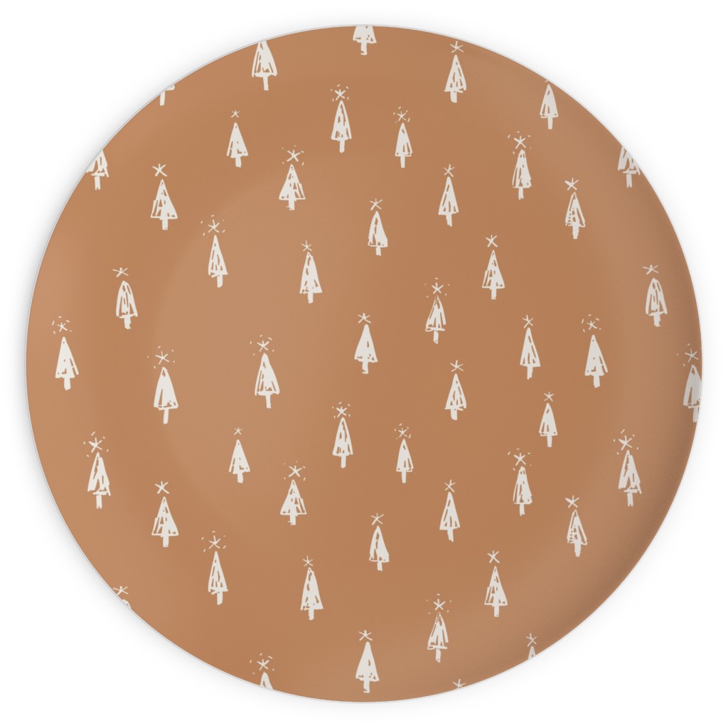 Christmas Trees on Pine Needle Plates, 10x10, Orange, Pueblo