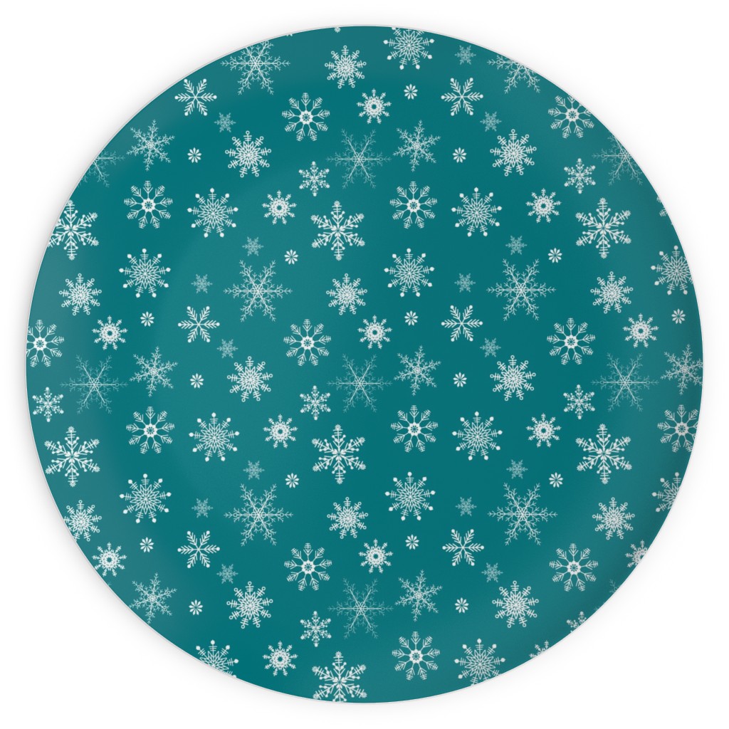 Snowflakes on Emerald Plates, 10x10, Green