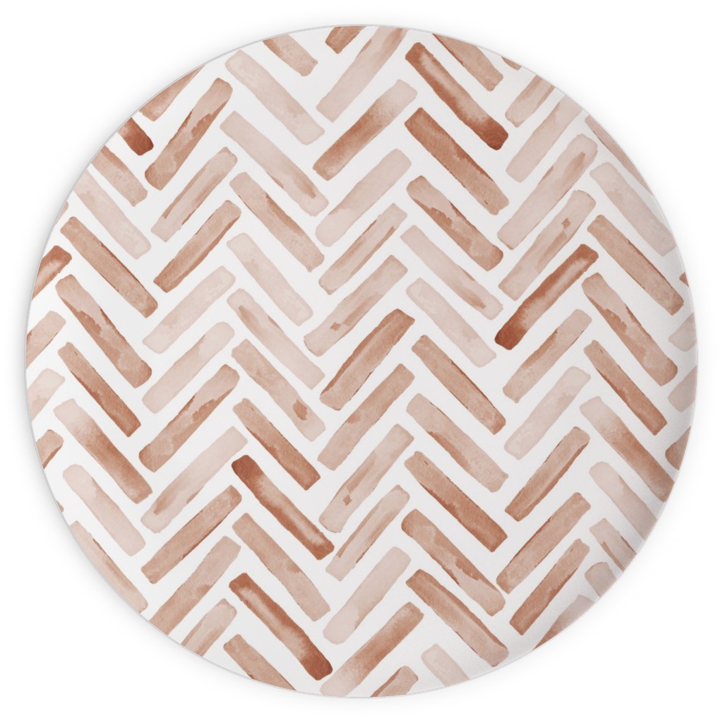 Painted Chevron Herringbone Plates, 10x10, Brown