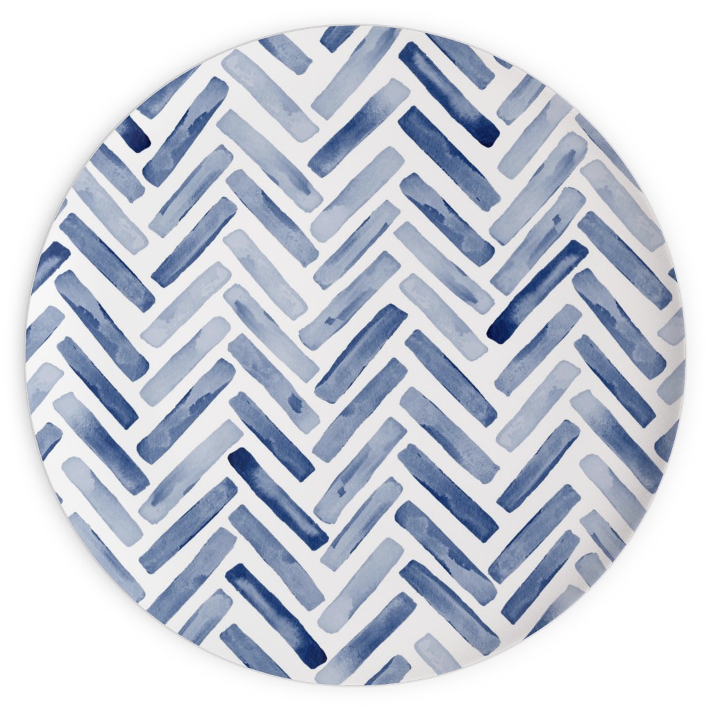 Painted Chevron Herringbone Plates, 10x10, Blue, Ultramarine