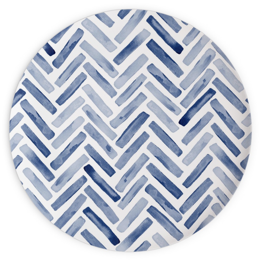 Painted Chevron Herringbone Plates, 10x10, Blue