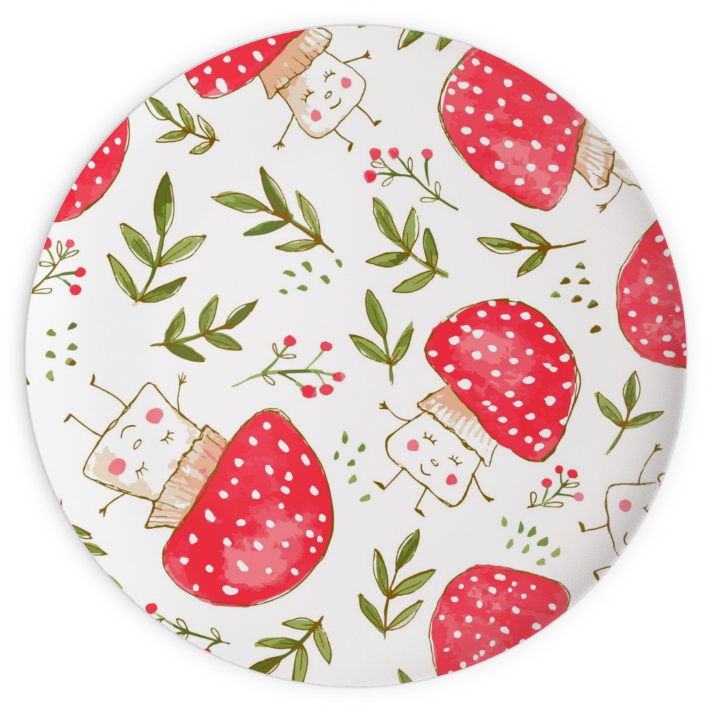 the Happiest Little Mushrooms - Red Plates, 10x10, Red