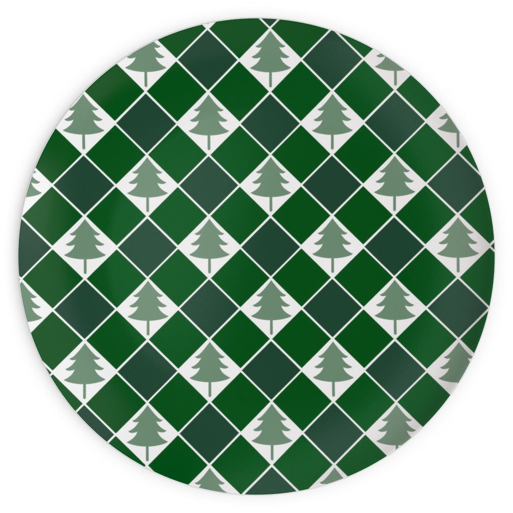 Christmas Tree Checkers - Green Plates, 10x10, Green