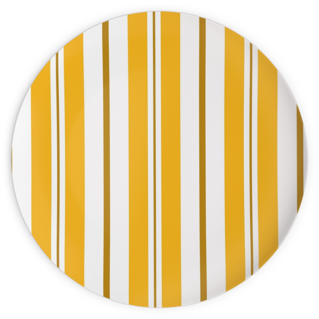 Gold White and Brown Stripes Plates, 10x10, Yellow