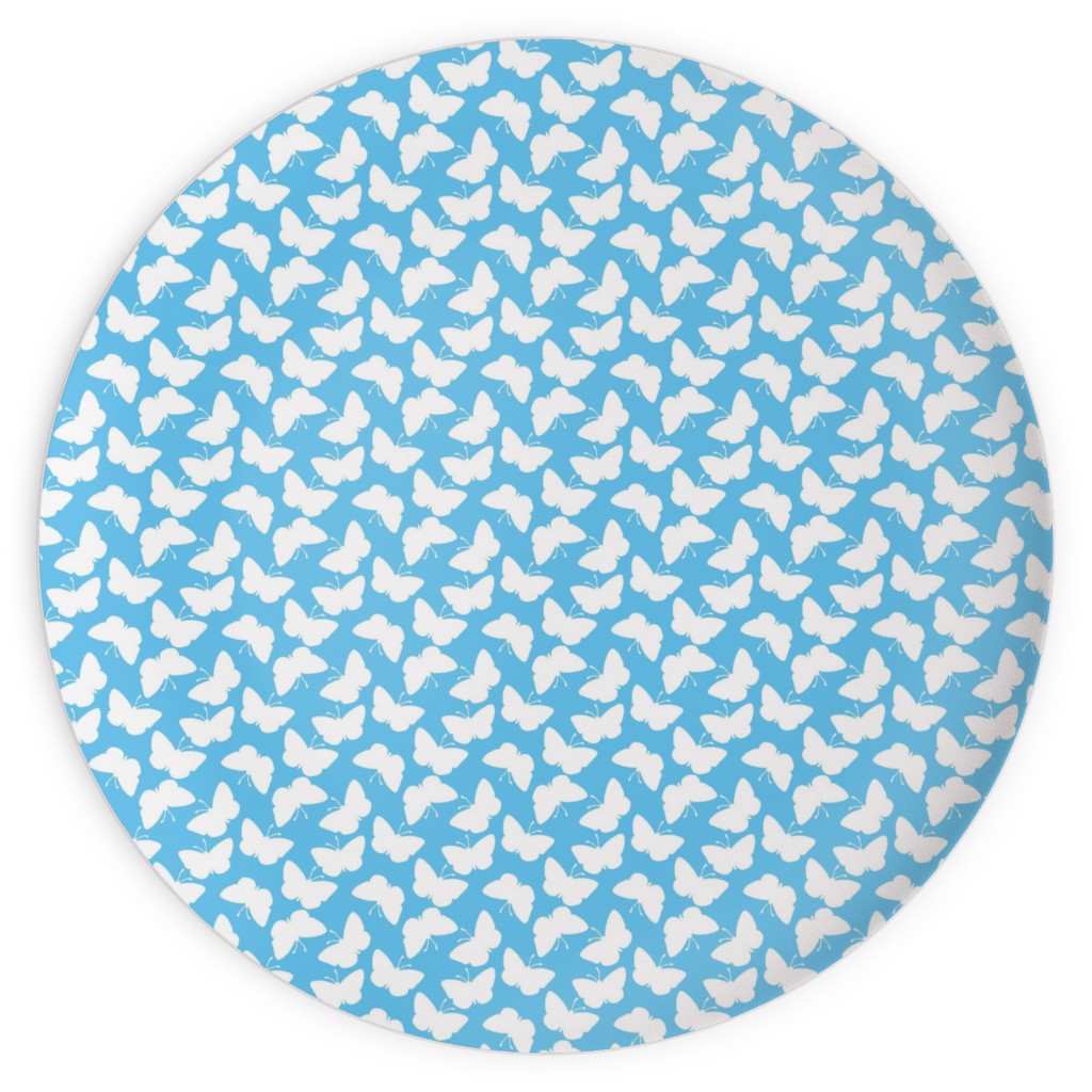Butterflies - White on Blue Plates, 10x10, Blue