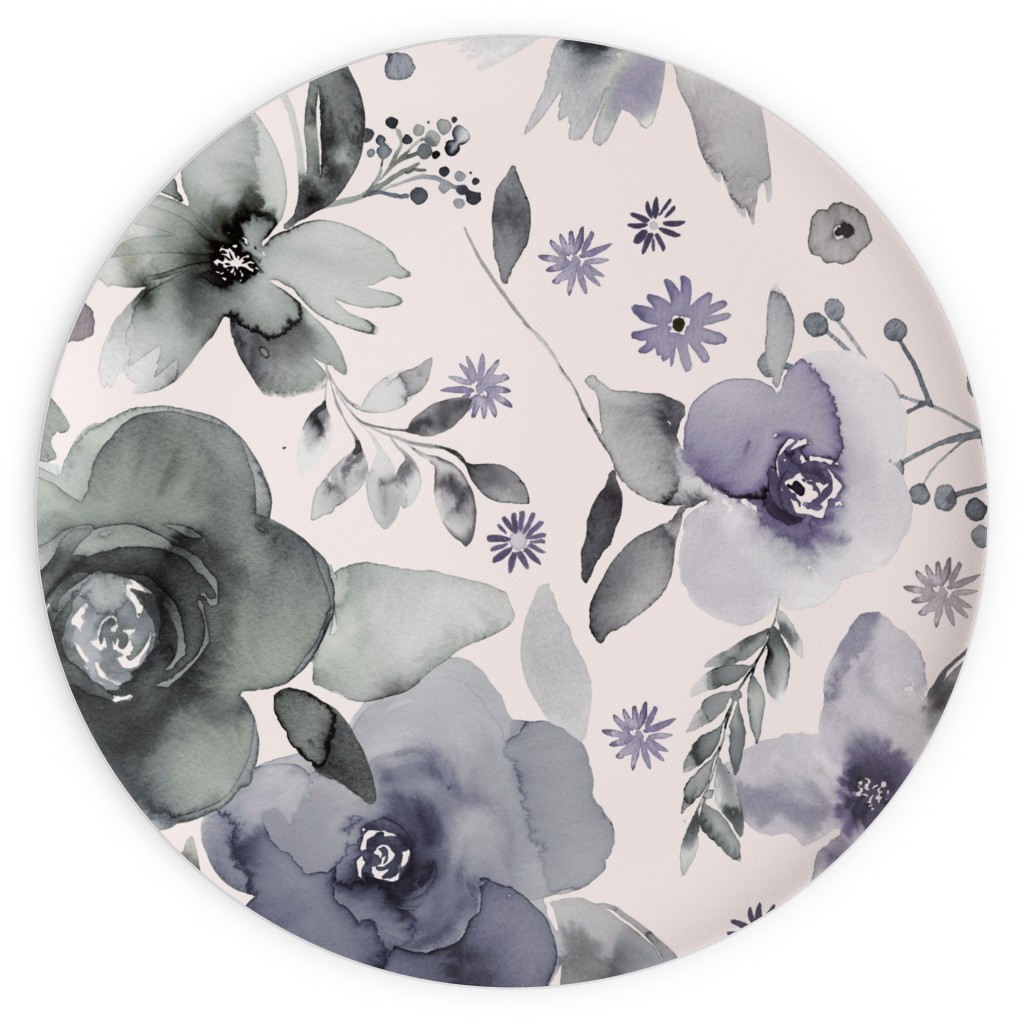 Wintery Watercolor Flower Bouquets - Navy Plates, 10x10, Blue