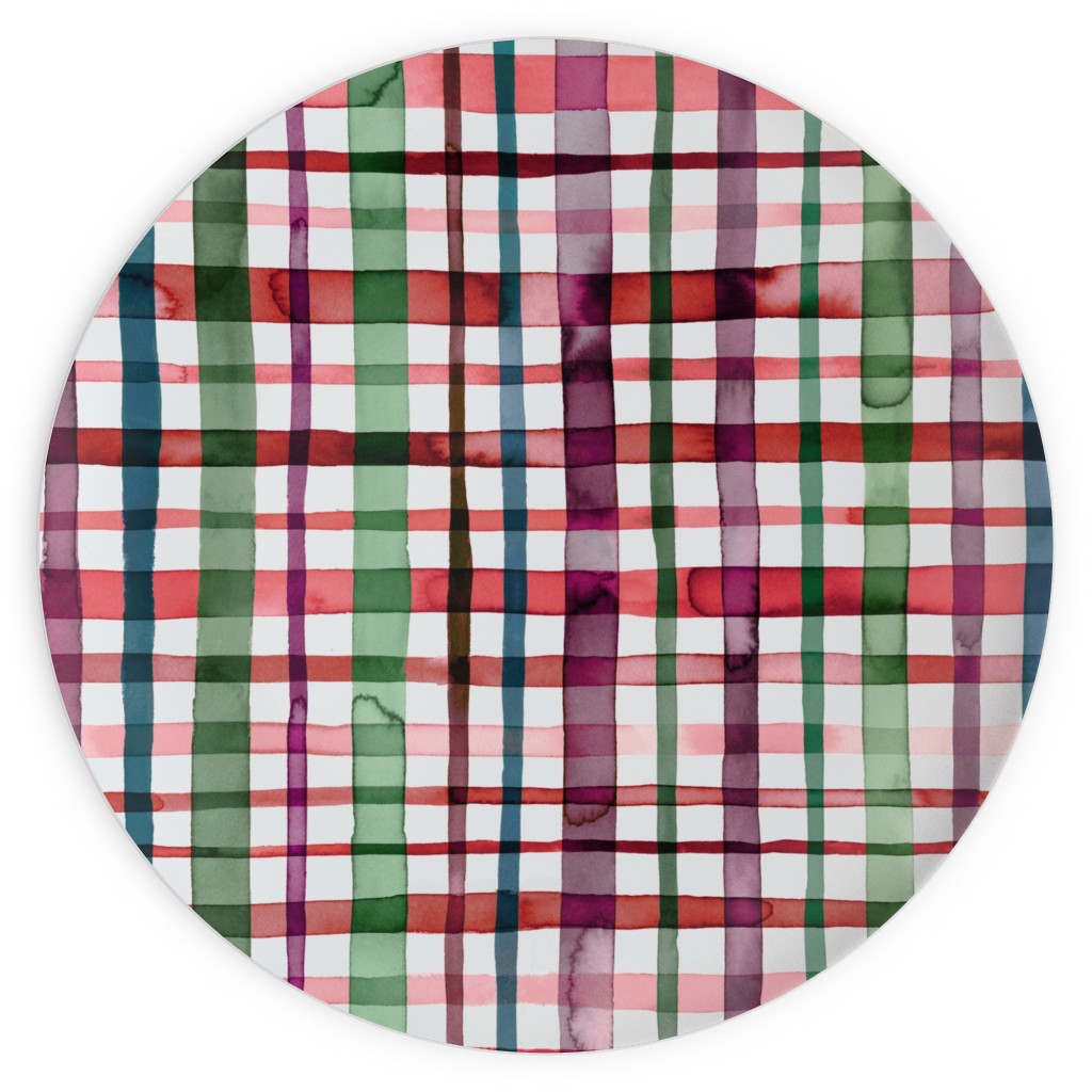 Watercolor Gingham - Red and Green Plates, 10x10, Multicolor
