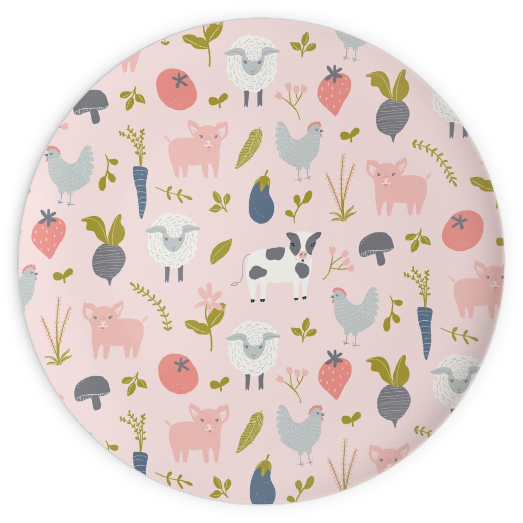 Farm Life - Pink Plates, 10x10, Pink