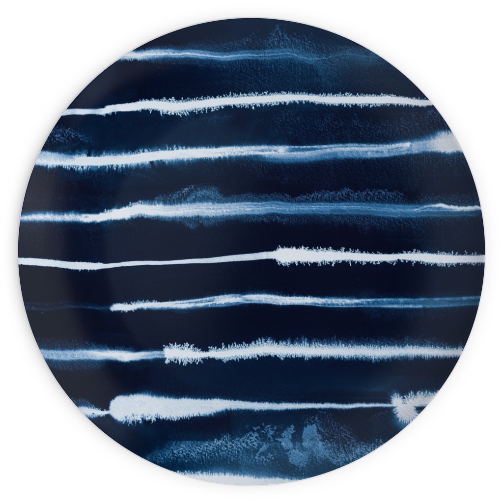 Ikat Watercolor Stripes - Navy Plates, 10x10, Blue, True Blue