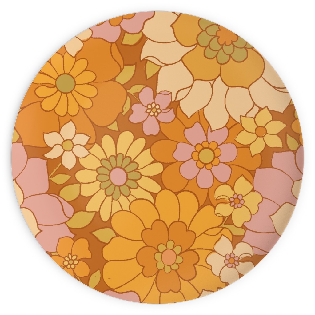 Avery Retro Floral Plates, 10x10, Orange