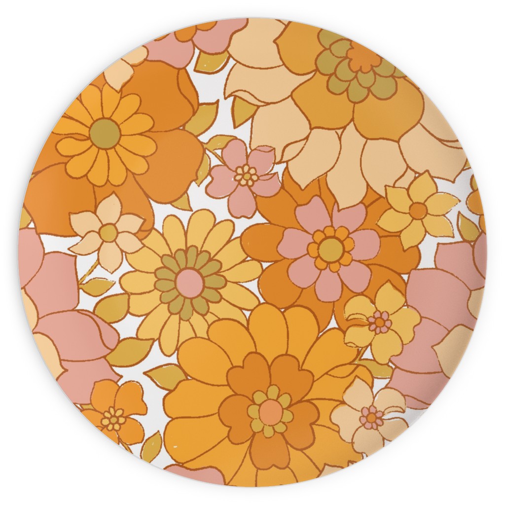 Avery Retro Floral Plates, 10x10, Orange