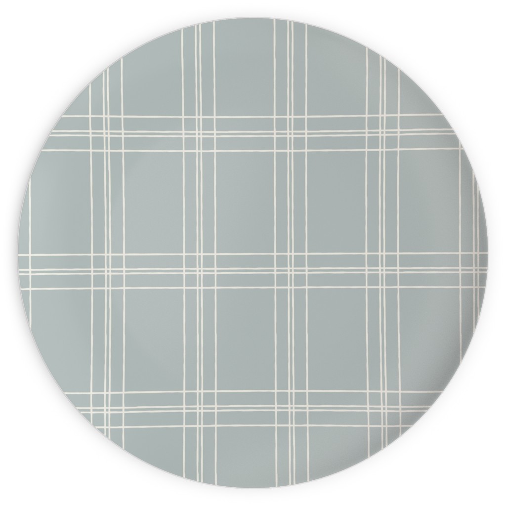Lined Linens - Quad Plaid - Ivory, Blue Plates, 10x10, Blue