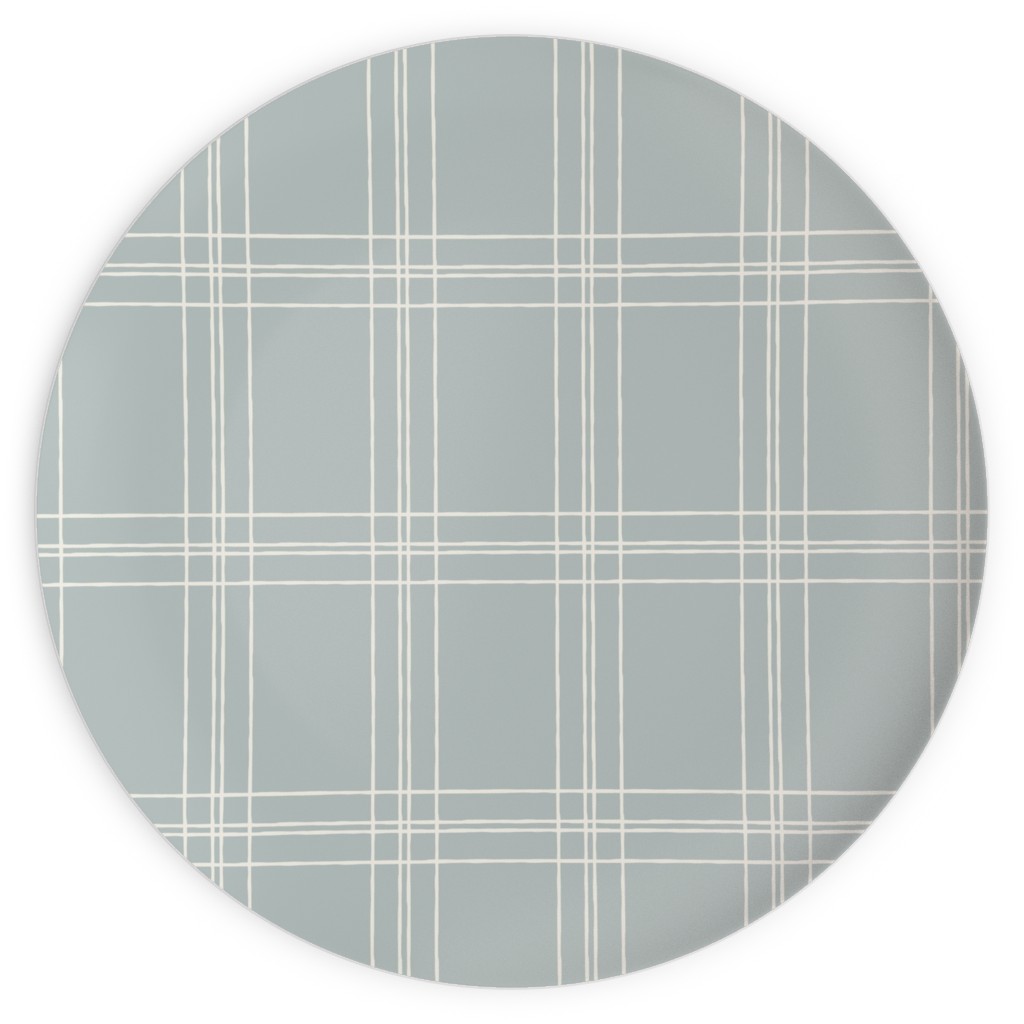 Lined Linens - Quad Plaid - Ivory, Blue Plates, 10x10, Blue, True Blue