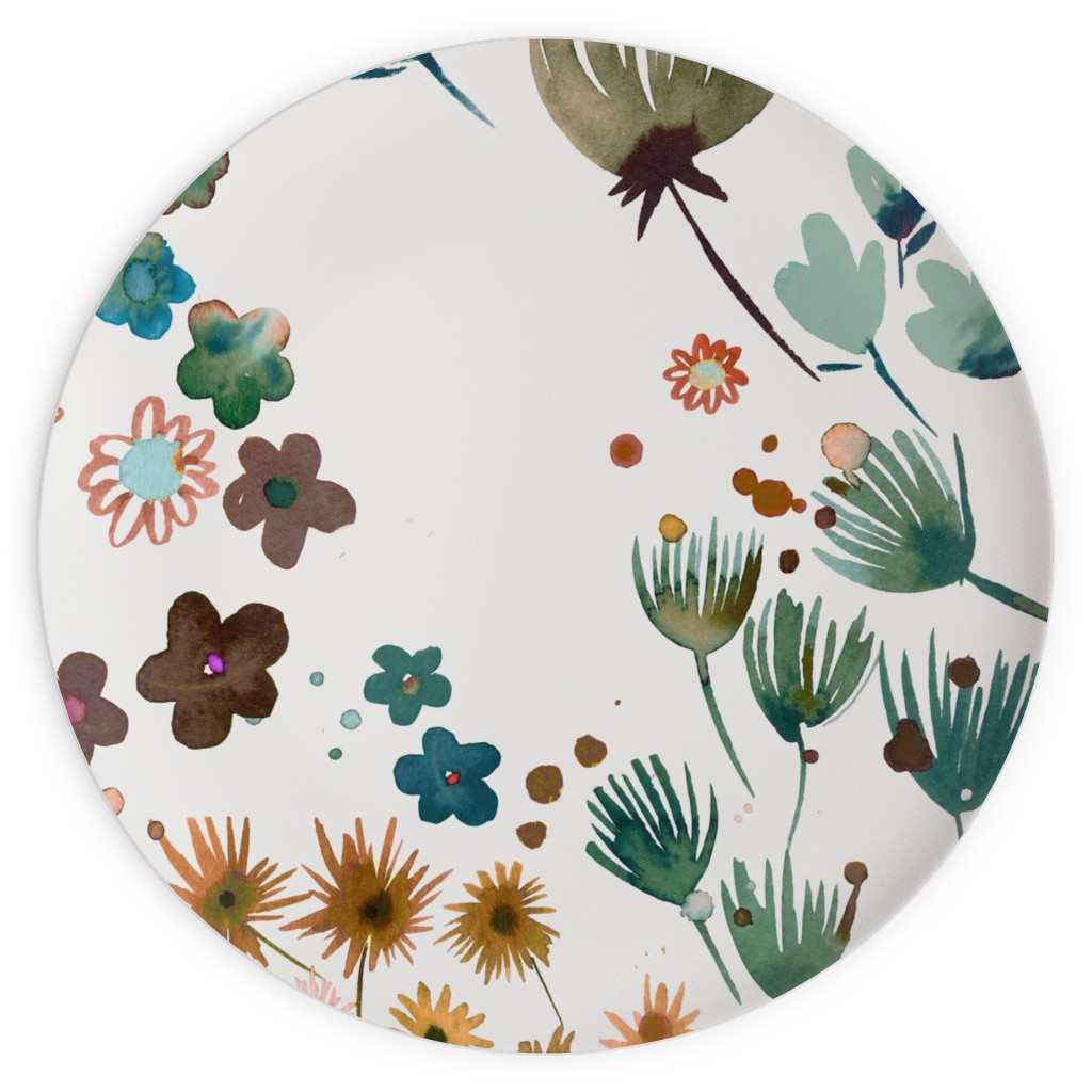 Meadow Flowers - Multi on White Plates, 10x10, Multicolor