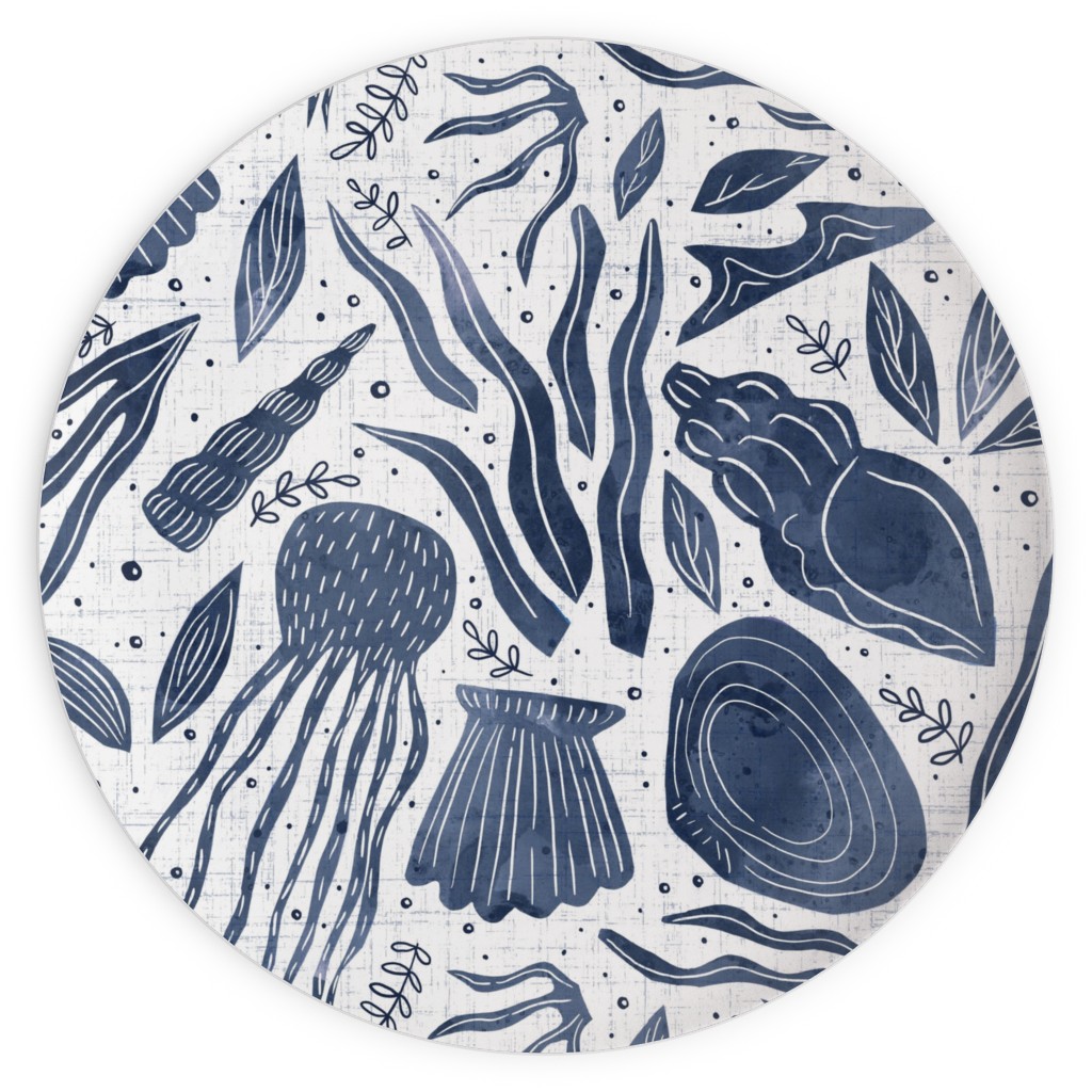 Sea Shells - Navy Plates, 10x10, Blue