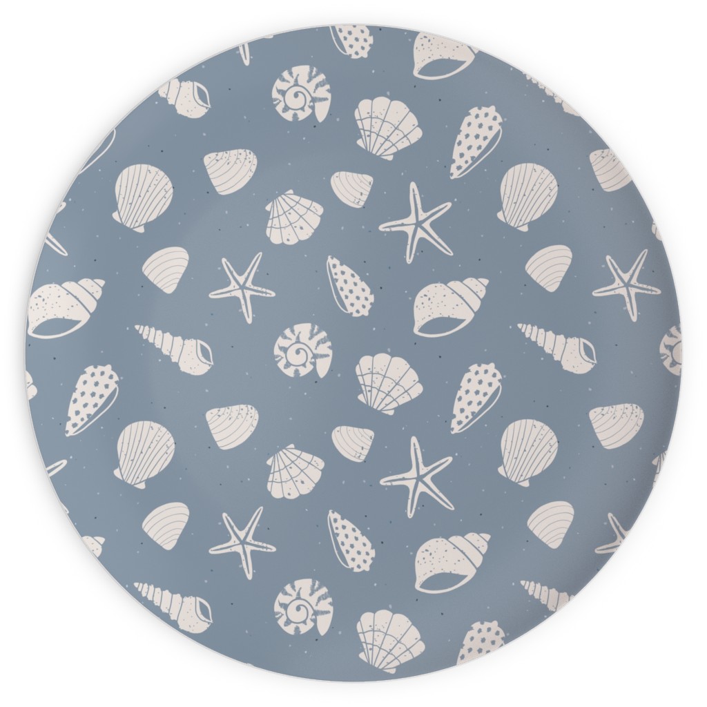 Seashells Summer Beach - Dusty Blue Plates, 10x10, Blue