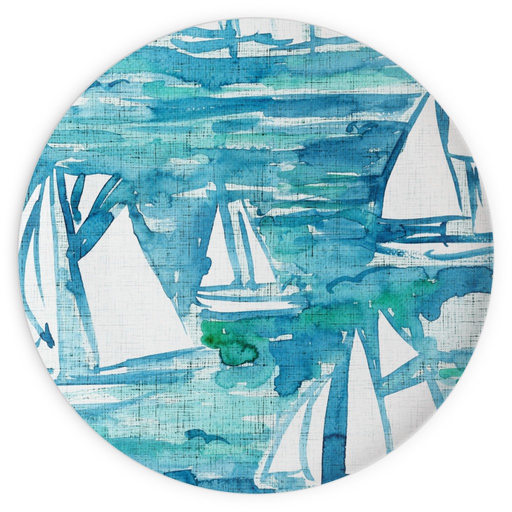Sailboats Sailing Watercolor Loosely Painted - Blue Plates, 10x10, Blue