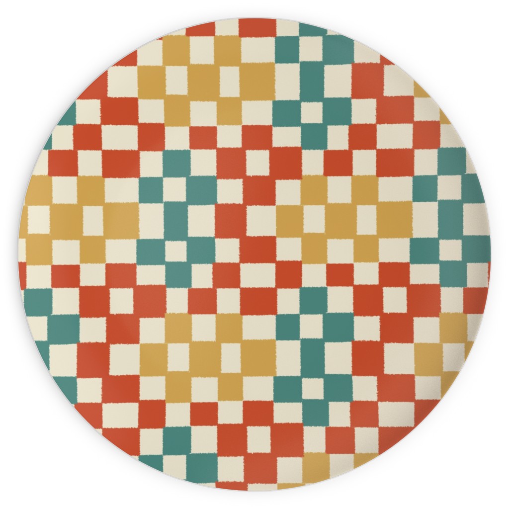 Wonky Checkerboard - Multi Plates, 10x10, Multicolor