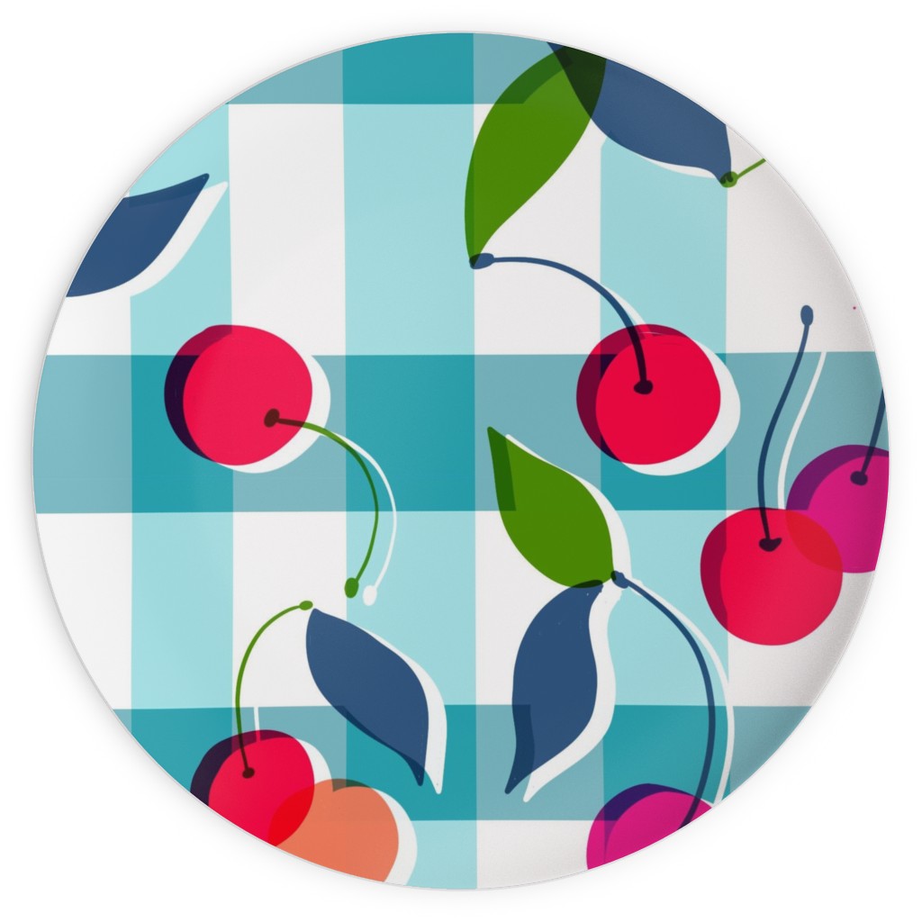 Gingham Cherry - Blue Plates, 10x10, Blue