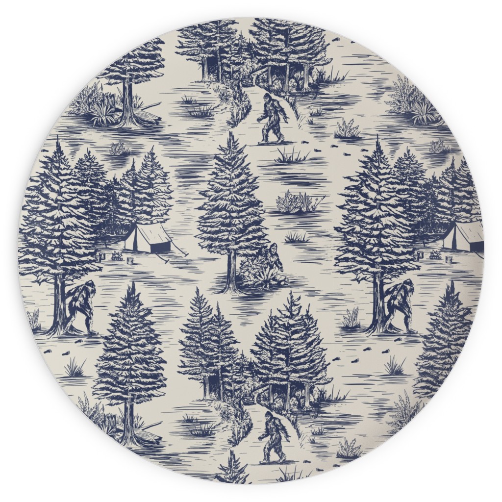 Bigfoot / Sasquatch Toile De Jouy - Blue Plates, 10x10, Blue, True Blue
