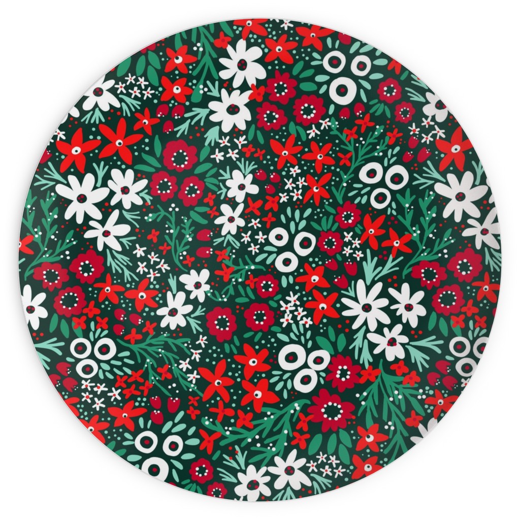 Rustic Floral - Holiday Red and Green Plates, 10x10, Green