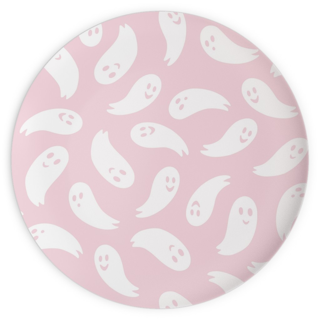 Happy Ghosts - White & Pink Plates, 10x10, Pink, Bright Pink