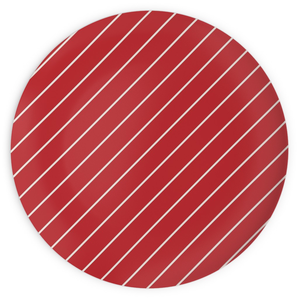 Diagonal Stripes on Christmas Red Plates, 10x10, Red