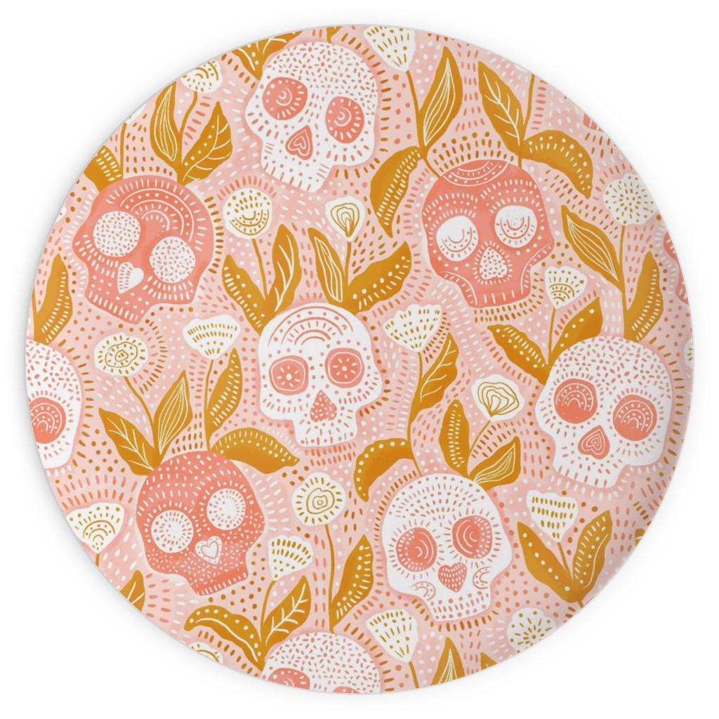 Pastel Halloween Skulls - Pink Plates, 10x10, Pink