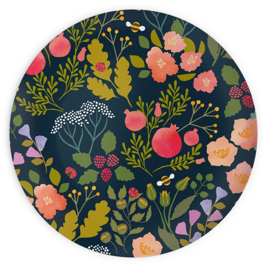 Garden Sprigs - Navy Plates, 10x10, Multicolor