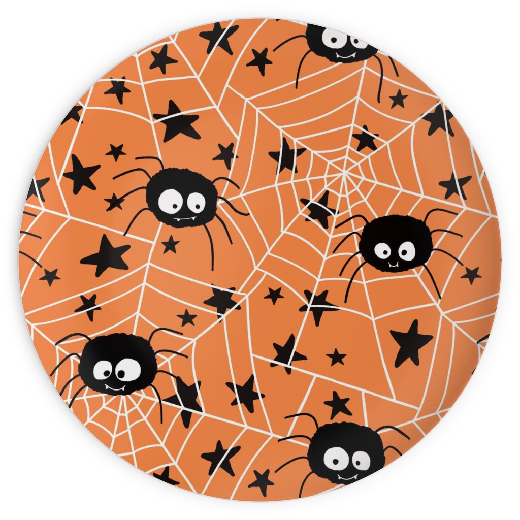 Cute Hand-Drawn Spider Halloween - Orange Plates, 10x10, Orange