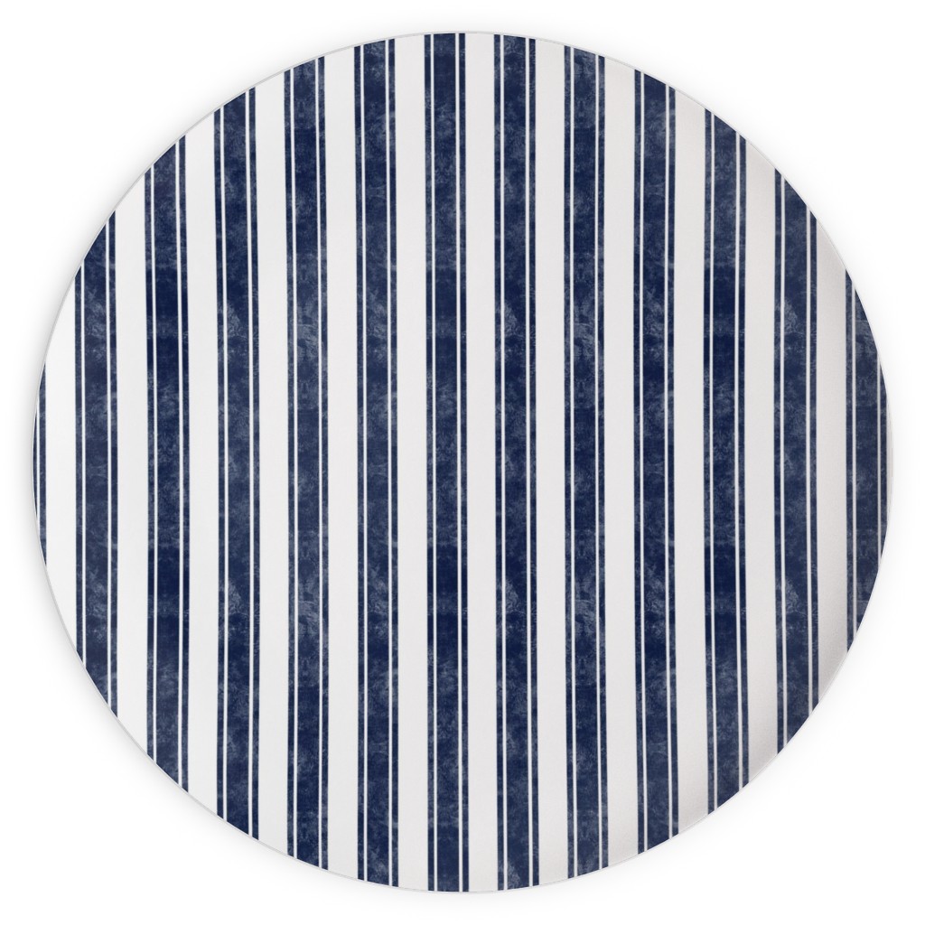 Vertical French Ticking Textured Pinstripes in Dark Midnight Navy and White Plates, 10x10, Blue