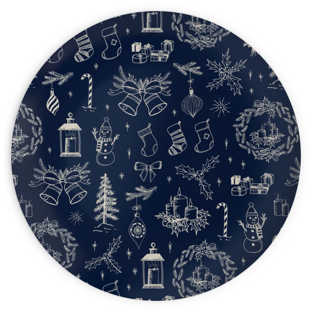 Christmas Toile - Starry Night Plates, 10x10, Blue