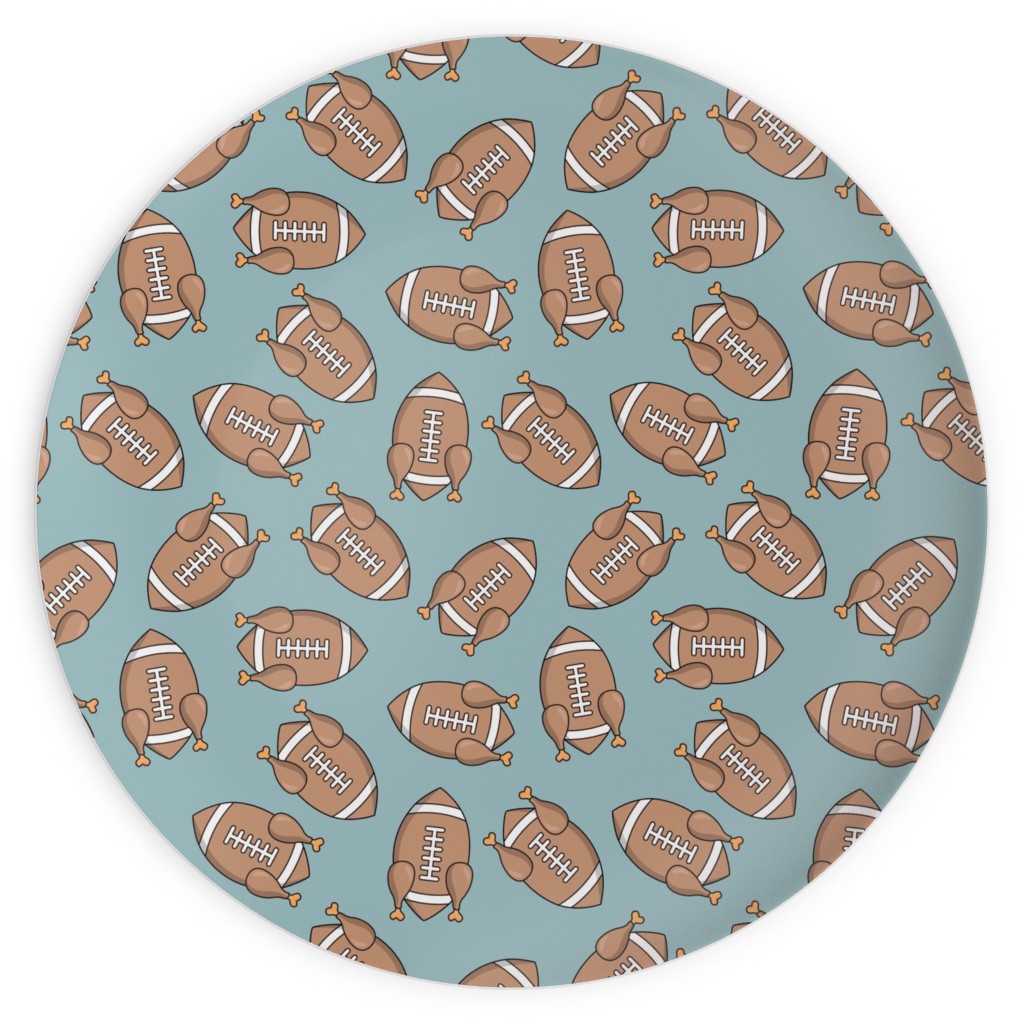 Turkey Football Plates, 10x10, Blue, Silver