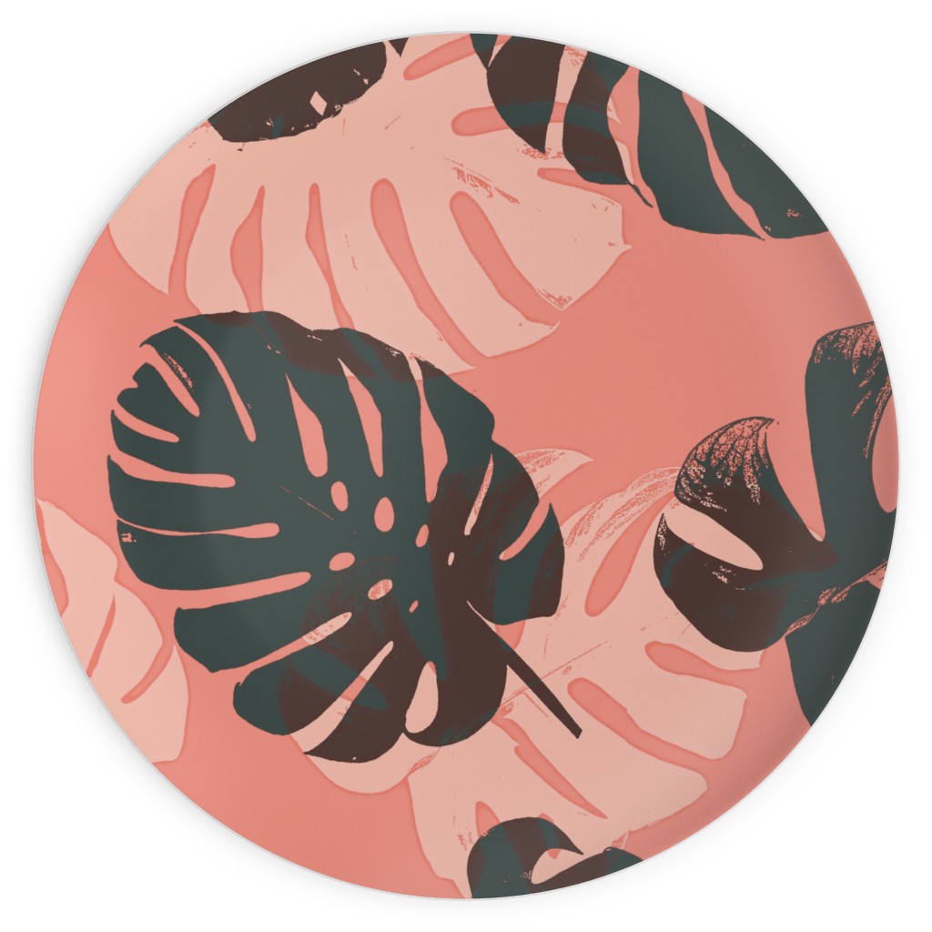 Monstera Leaves - Calypso Plates, 10x10, Pink