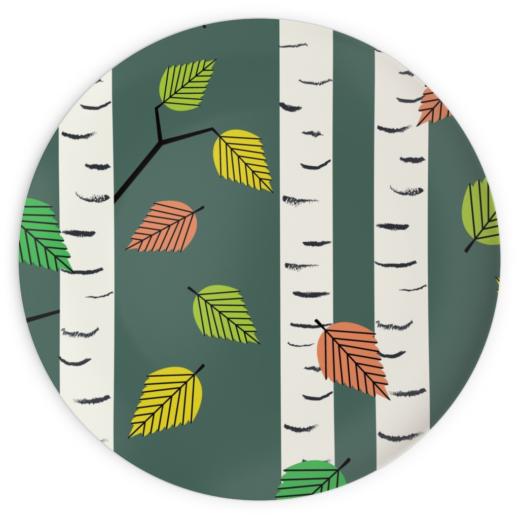 Autumn Birch Forest Plates, 10x10, Green