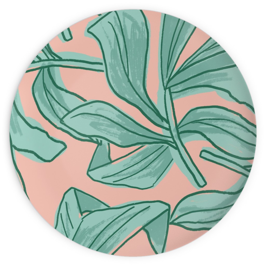 Lush Tropical Leaves - Pink and Mint Plates, 10x10, Green, Classic Green