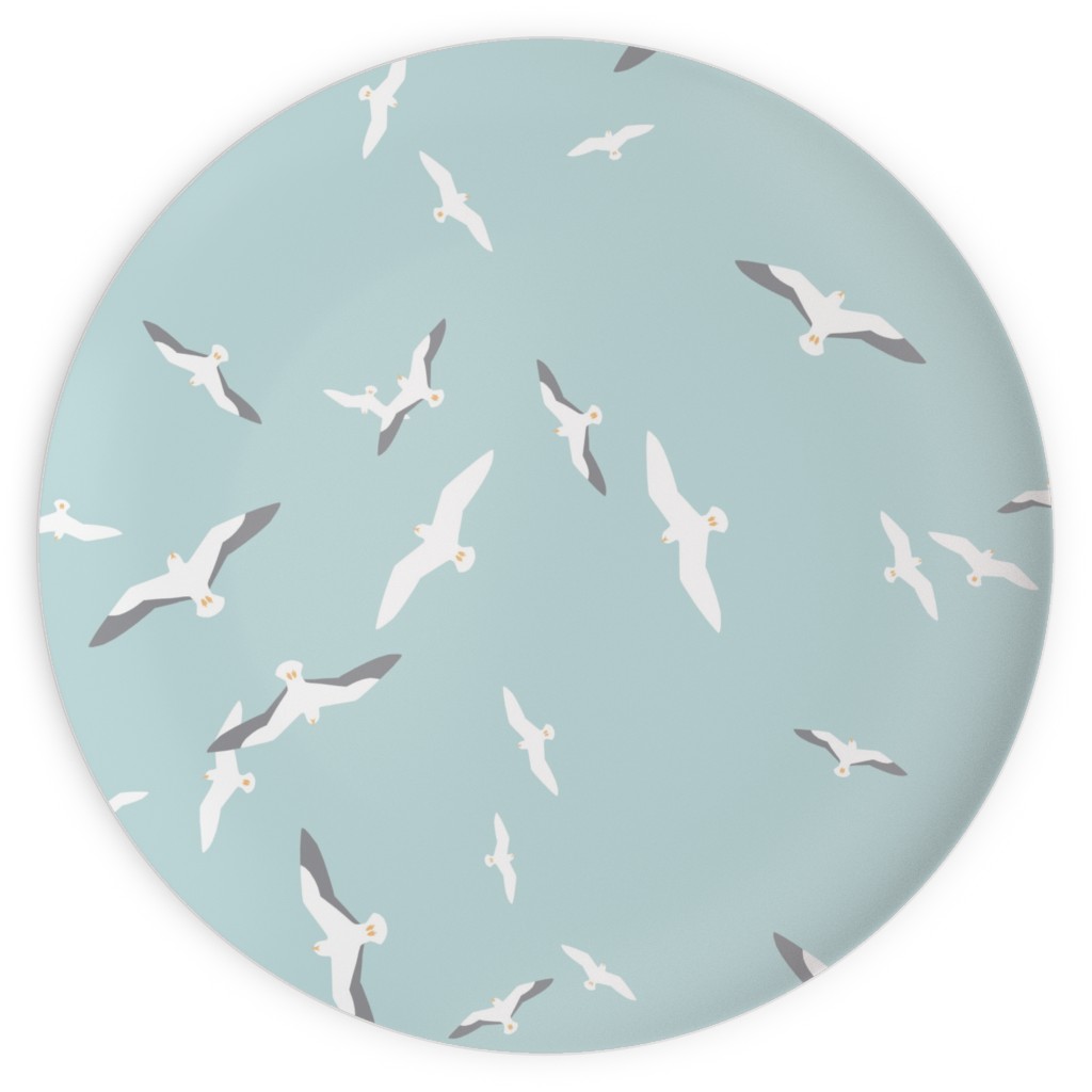 Flying Seagulls - Blue Plates, 10x10, Blue
