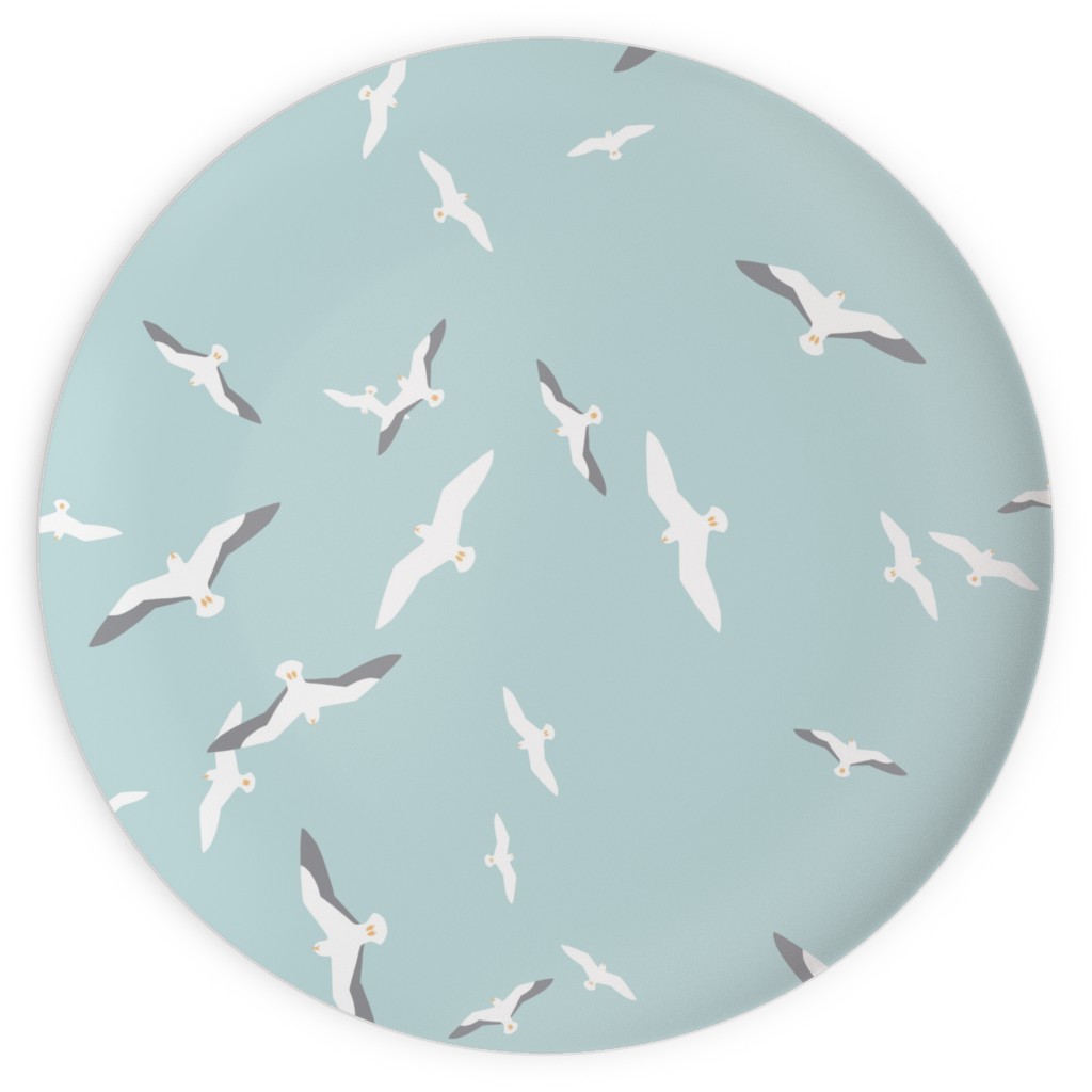 Flying Seagulls - Blue Plates, 10x10, Blue