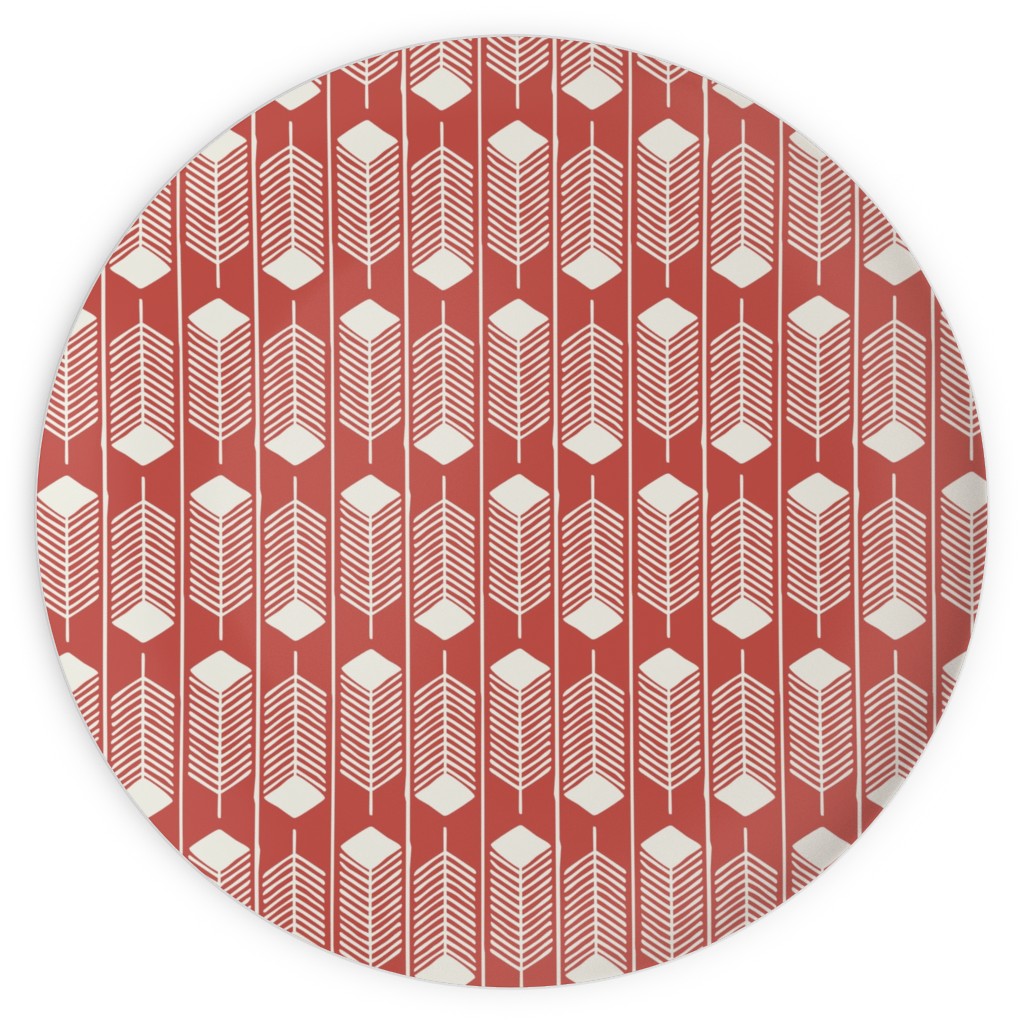 Feathers Charging - Red Plates, 10x10, Red, Red