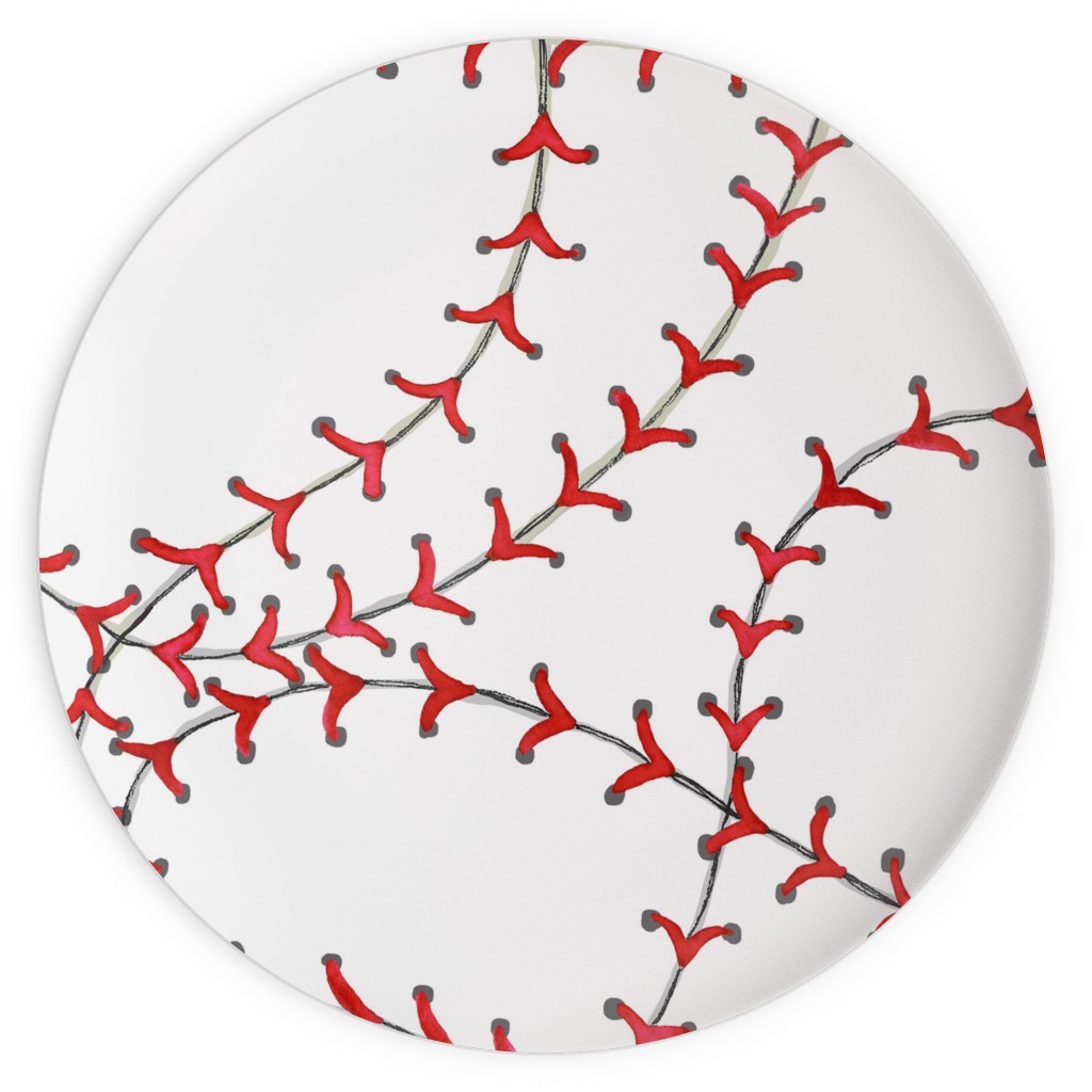 Baseball Seams Plates, 10x10, White, White