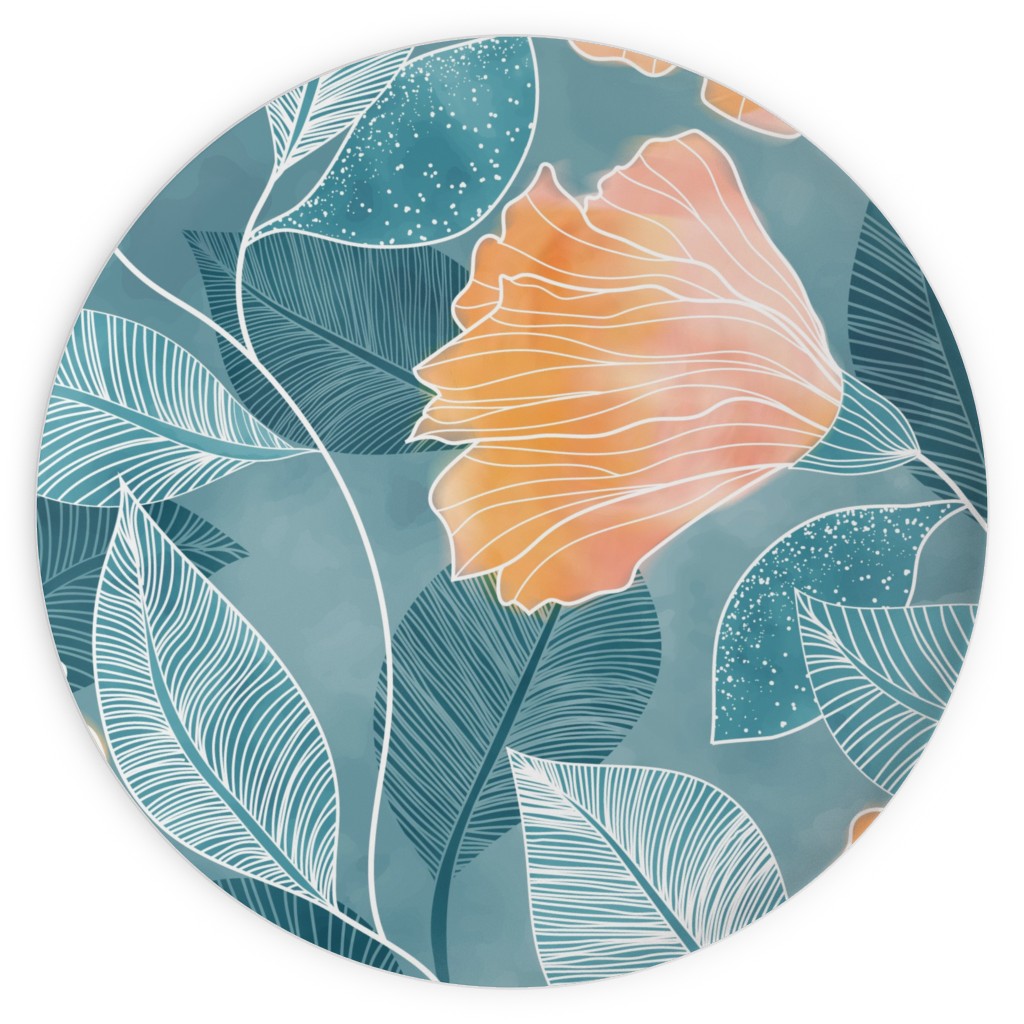 Rose of Sharon - Pink & Blue Plates, 10x10, Blue