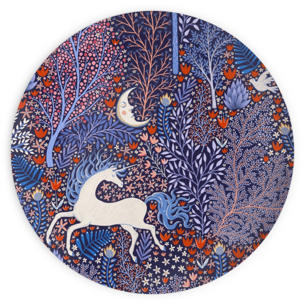 Unicorn in Nocturnal Forest - Purple Plates, 10x10, Purple