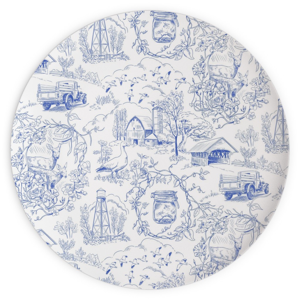 Country Living Toile - Blue Plates, 10x10, Blue
