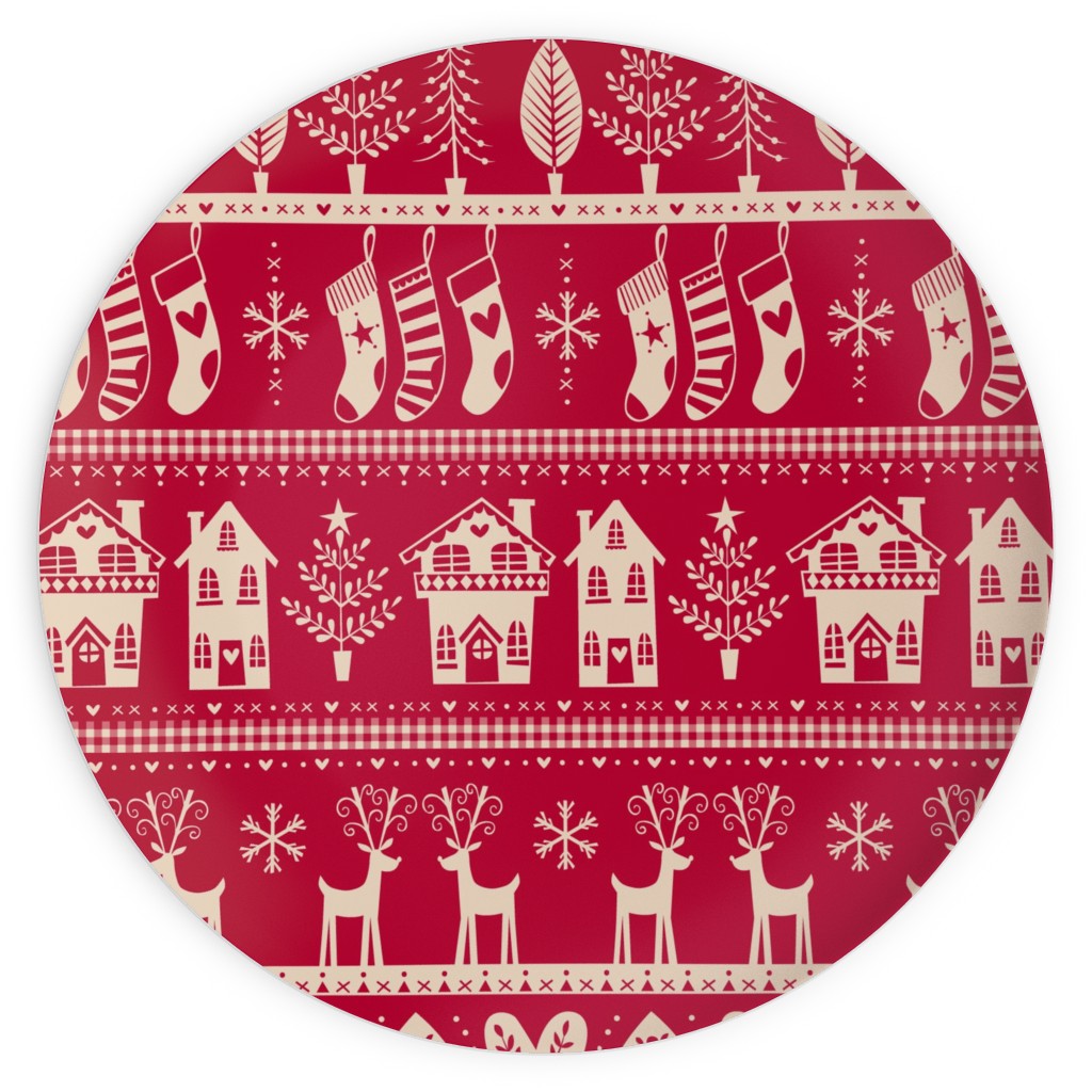Vintage Nordic Christmas Plates, 10x10, Red, Ballet Slipper