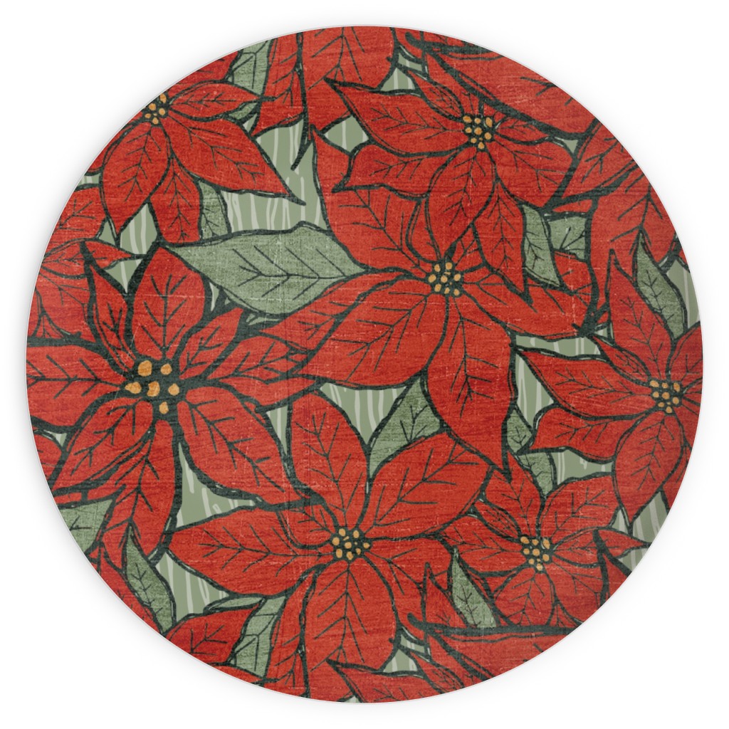 Wild Poinsettias Plates, 10x10, Red